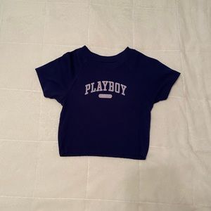 Playboy by Pacsun navy blue crop top with pink writing